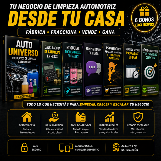 MEGA PACK :AUTO UNIVERSO PRODUCTOS DE LIMPIEZA AUTOMOTRIZ +6 BONOS GRATIS
